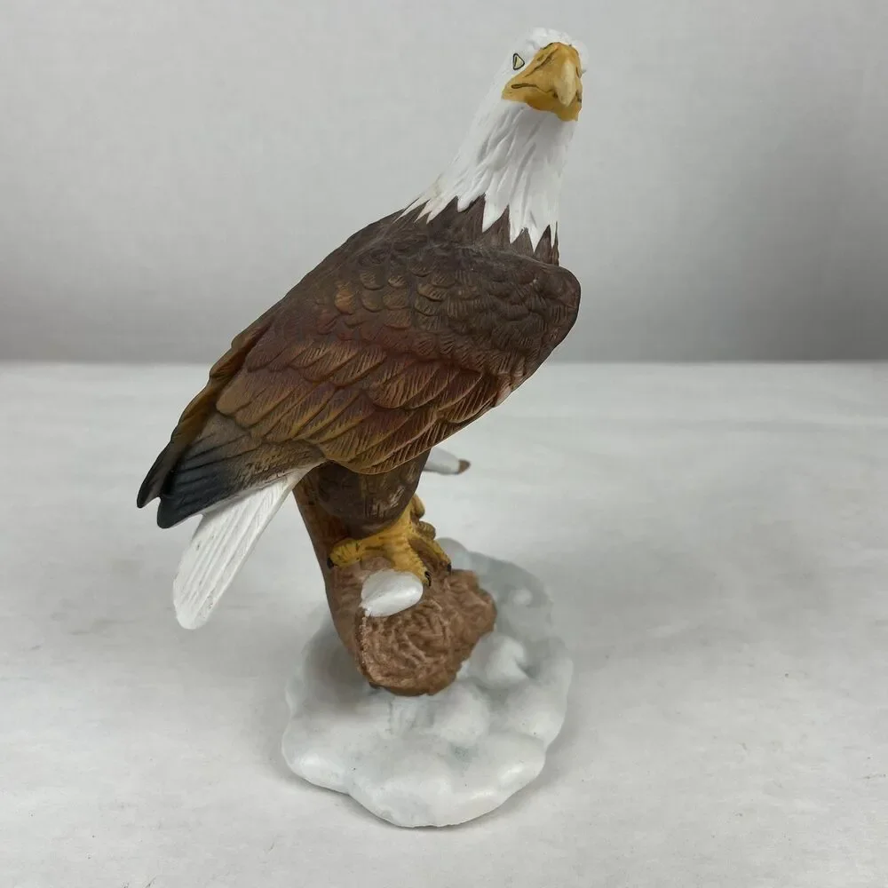 Vintage Porcelain Perched Bald Eagle Figurine Statue Desk Shelf 6” Unbranded